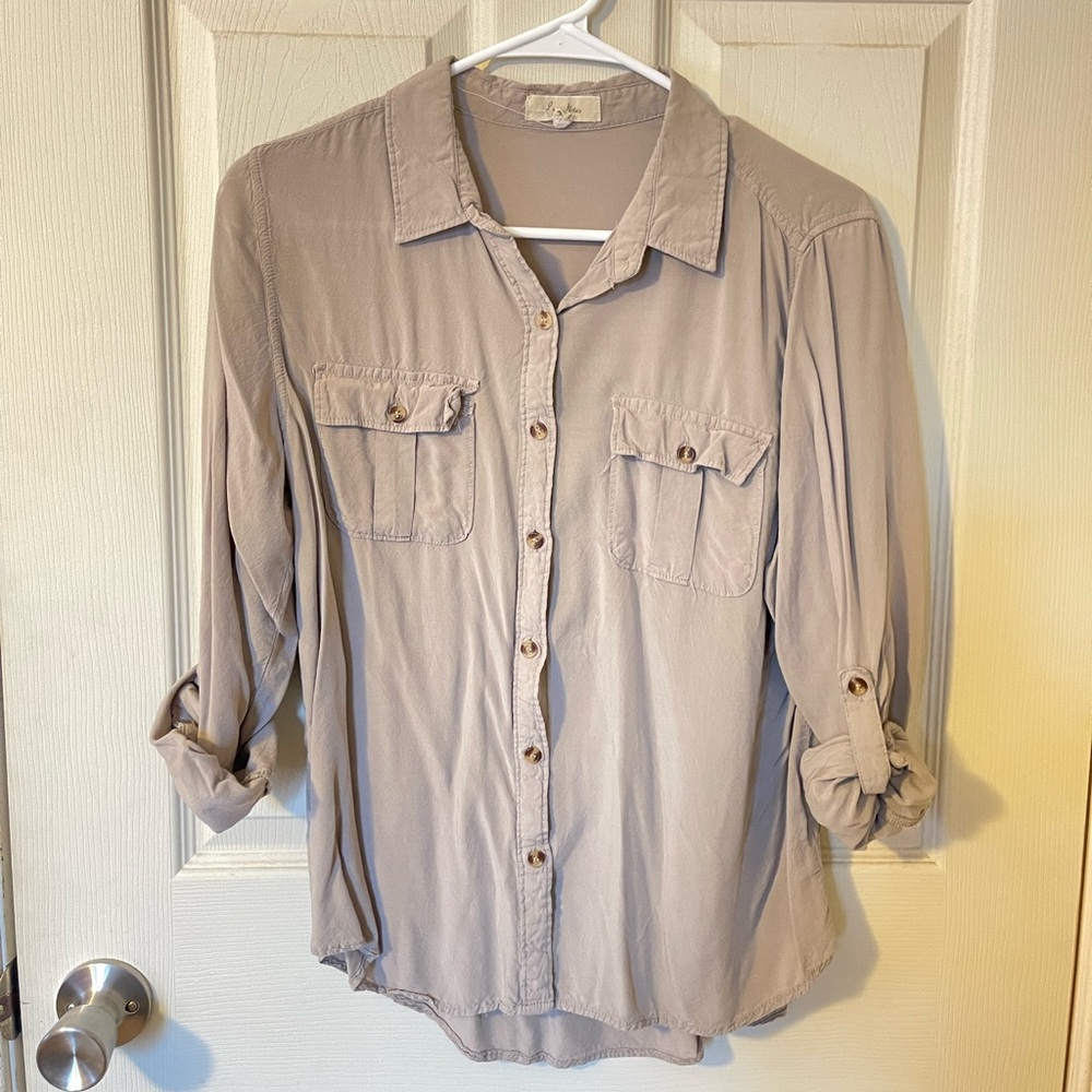 Tan button up.